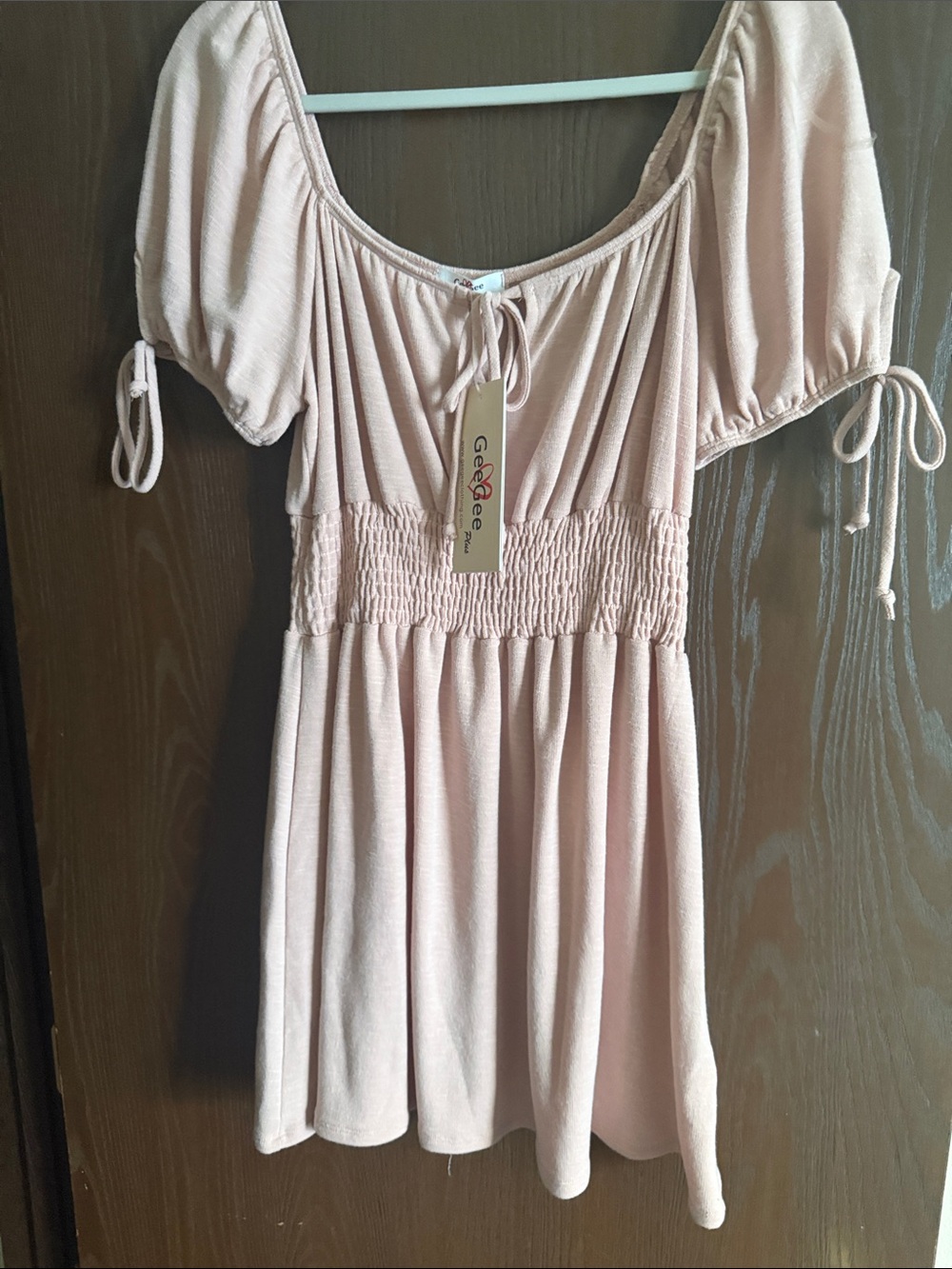 GeDee Blush Pink Smocked Midi Dress